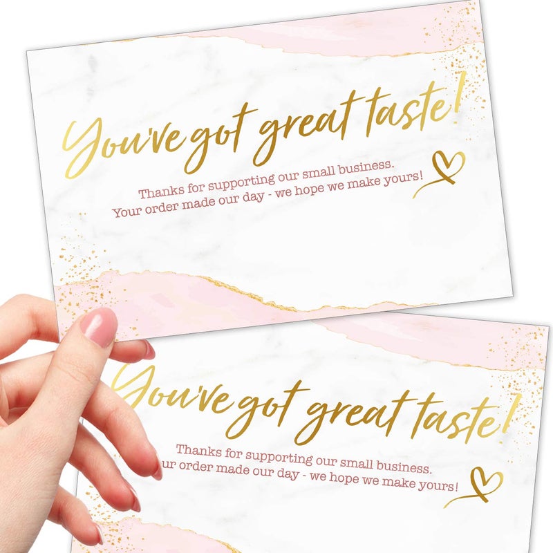T MARIE 50 Large Gold Foil 4x6 Thank You Postcards Small Business Supplies for Boutique Shops - Gold and Pink Thank You For Your Order and Thanks For Supporting My Small Business Cards - Image 1